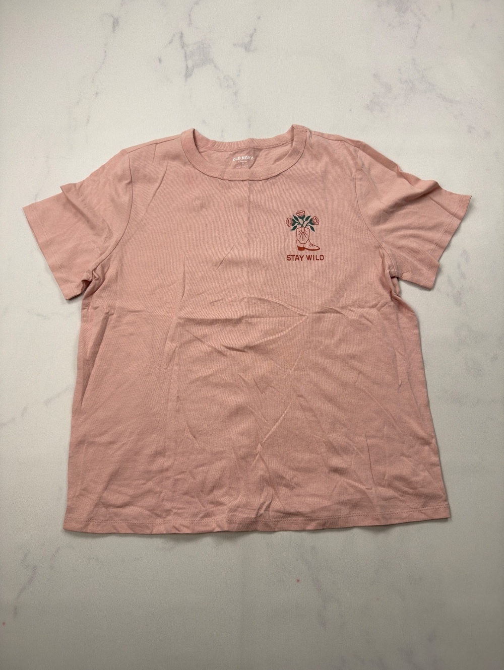 Old Navy Stay Wild Graphic Tee Pink 2010s Minimalist - Womens M